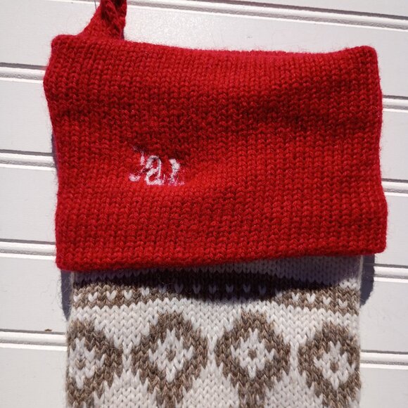 POTTERY BARN Christmas Stocking Classic Fair Isle Knitted Polar Bear Monogram - Picture 4 of 14